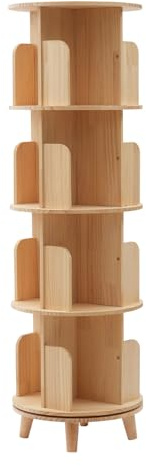 Legwfdthy Scaffale per libri in stile rustico a 4 livelli, girevole, in legno, girevole