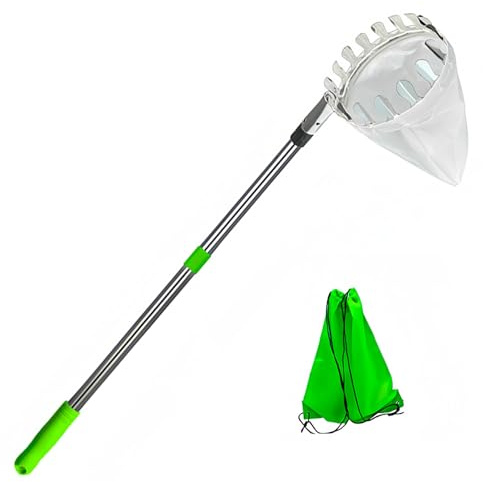 Fruit Picker Pole, 78.7 Inch Stainless Steel Adjustable Fruit Picker Pole with Basket, Portable for Apples, Mango, Lemon, Orange