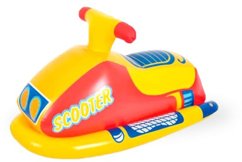 AMATOYS- Colchoneta Hinchable para Piscina – Flotador AcuAtico Resistente, Diseño Divertido, Ideal para Playa, Verano y Fiesta en el Agua (Moto Amarilla)