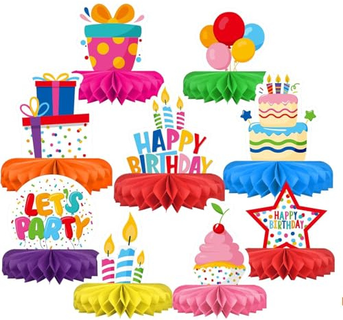 Alfven Bolas de panal para decorar la mesa, 9 unidades. Decoración de cumpleaños con panales. Adornos de panales de colores. Cumpleaños infantiles. Decoración de mesa para fiestas infantiles