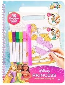 Disney Princess Wipe-Clean Kit d'activités | Livre de coloriage réutilisable avec 40 pages | Avec 5 stylos effaçables | Bloc à spirale pour enfants à partir de 3 ans | Jouet éducatif à colorier et à