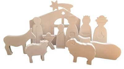 DIY Nativity Scene Paint Kit, 12 Plaster Figures, 6 Colours with Brush, Christmas Decoration Set,Nativity Scebe Diorama,Ready to Paint Pottery,Christmas Pottery,Plaster of Paris,Christmas Diorama