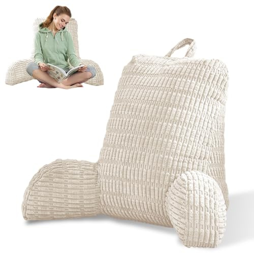 MeYxuxg - Cuscino da lettura per letto e divano, 80 x 55 cm, con schienale a balze, per adulti, ergonomico, per la schiena, per la TV, la lettura, il gioco, con schienale (beige)