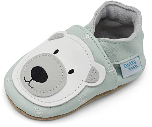 Dotty Fish Calzado Minimalista para bebés y niños. Zapatos Unisex de Piel Suave con Suela Antideslizante. Ligeros, Flexibles, Respirable y aprobados por podólogos - Oso Polar 2-3 años