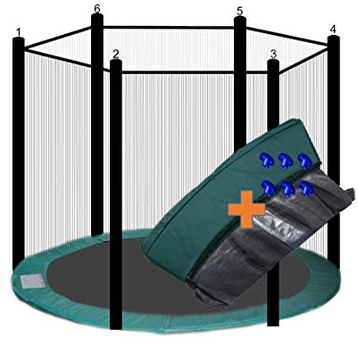 walexo Trampolin Randabdeckung + Sicherheitsnetz für 6 Stangensysteme (427 cm Ø, Grün/Schwarz)