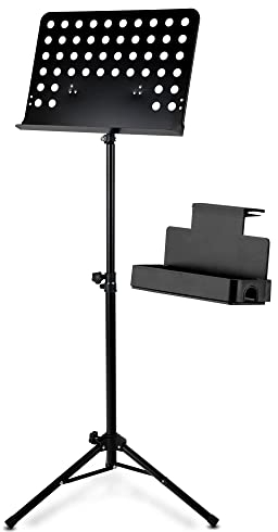 Classic Cantabile Orchesterpult Lochblech Heavy Set inkl. Ablagebox - mit Lochblechablage - Notenablage abnehmbar - schwarz