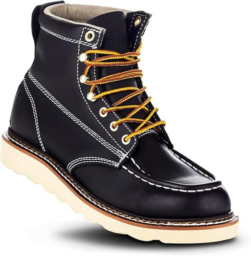 EverBoots Mens Work Boots for Men, Leather Lightweight Comfort Boot, Anti Slip & Shock Absorption, Soft Oil Grain, Goodyear Welt, Industrial Construction, Roofing, Electrician (9, Black)