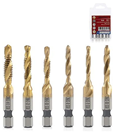 HIDOTOL Titanium Combination Drill and Tap Bits Set, 6 PC SAE Screw Taps, 3-in-1 Bit Tool for Drilling, Tapping and Countersinking