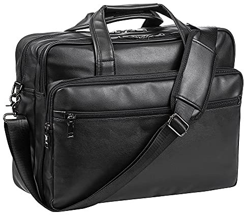 Leather Laptop Bag, Men's 15.6 Inches Messenger Briefcase Business Satchel Computer Handbag Shoulder Bag Fits 15.6 Inch Laptop Black