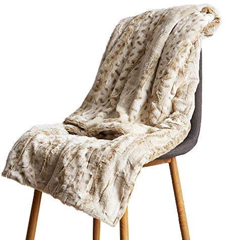 Ricemru Fellimitat Kuscheldecke Leopardenmuster Braun Felldecken Kunstfell Klein Luxus Wohndecken Wendedecke Flauschig Langhaar Flauschdecke Extra Weich Warm Wolldecke for Sofa Couch Bett,130x160