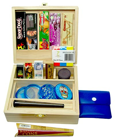 Large Rolling Supreme Wooden Box Gift Set Papers SX4 Filter Tips, Natural,RSL_5SX4_SET