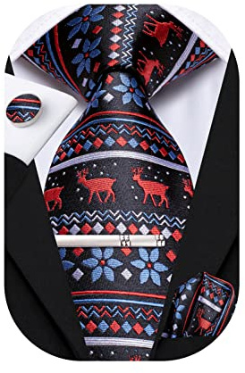 Hi-Tie Corbata clásica de festival para hombre con lazos de Navidad y clip, negro, rojo y azul., M