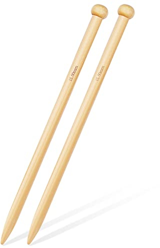 Aeelike 2 Stück Einspitzige Groß Holz Bambus Stricknadeln Set, 35 cm Extra Lang Chunky für Anfänger und Profis, 15 mm Handarbeit Dick Set für Decken, Pullover