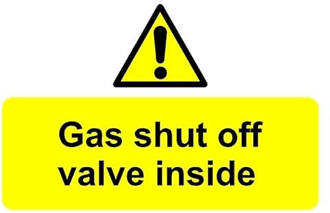 Gas shut off valve inside safety sign - Self adhesive sticker (200mm x 150mm)