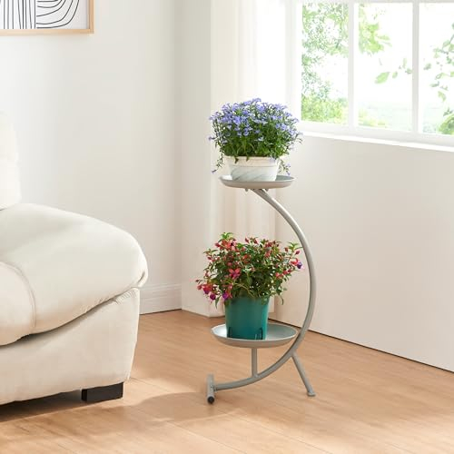 [en.casa] Stand Portapiante con 2 Piani Portavasi Supporto a Forma di C Portafiori in Metallo Espositore per Piante a 2 Livelli 61,5 x 30 x 25 cm Grigio Scuro