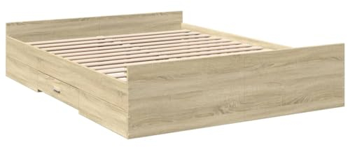 vidaXL Cama con Cajones, Somier Doble de Invitados, Estructura de Cama, Mueble para Dormitorio, Madera de Ingeniería Roble Sonoma 140x200 cm