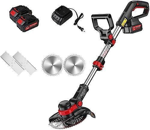 BDCXUX Tagliaerba, Manico Retrattile Testa Rotante Sarchiatore Leggero con Batteria 20V/4.0Ah 2 Lame Tagliaerba Portatile Tagliaerba Manuale da Giardino Elettrico per Esterni