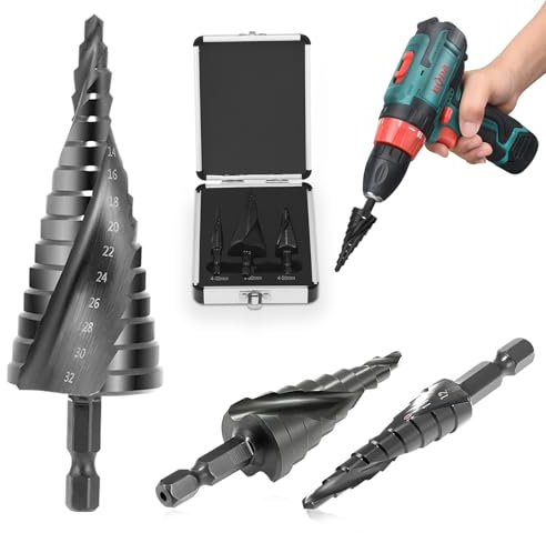 Step Drill Bit, 3PCS Set High Speed Steel Step Drill Bits for Metal, Cone Cutter Suitable for Perforated Sheet Metal, Iron, Aluminum, Brass, Wood, Plastic, etc. (4-20mm, 4-12mm, 3-12mm)