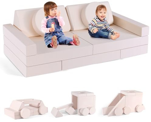MINENICE Kindersofa aus Schaumstoff Bausteine,Spielsofa für Kinder & Kindersessel,Kuschelecke im Kinderzimmer,zum Spielen,Kreativsein,Schlafen (Beige-14)