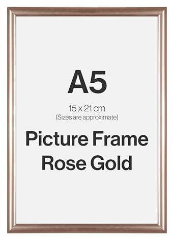 Modern Rose Gold A5 Photo Frame for A5 (15 x 21cm) Photos or Pictures, Plexi Glass, Freestanding or Wall Mounted Landscape or Portrait