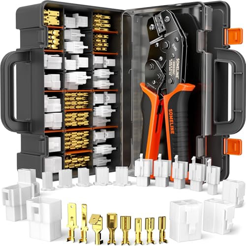 SOMELINE Automotive Electrical Wire Connectors Crimping Tool Kit 0.25-2.5mm², with 2.8/6.3mm 2 3 4 6 9 Pin Cable Plug and Spade Connectors Crimping Pliers, for Car, Trucks, Motorcycle, Boats