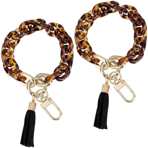 SUNNYCLUE 1 boîte 2 pièces Bracelet Porte-Clés Chaîne Épaisse Porte Clés Poignet Porte Clés Imprimé Léopard Acrylique Bracelet Porte Clés Porte Clés Bracelet pour Femmes Hommes Sacs Sac à Main Clés de