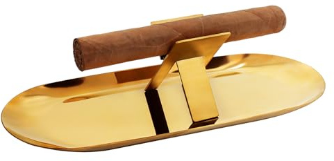 OGABEL Foldable Cigar Stand Holder with Gold Cigar Ashtray Tray,Stainless Steel Portable Cigar Display Shelf Tray and Cigar Travel Holder Rest for Cigar Lovers