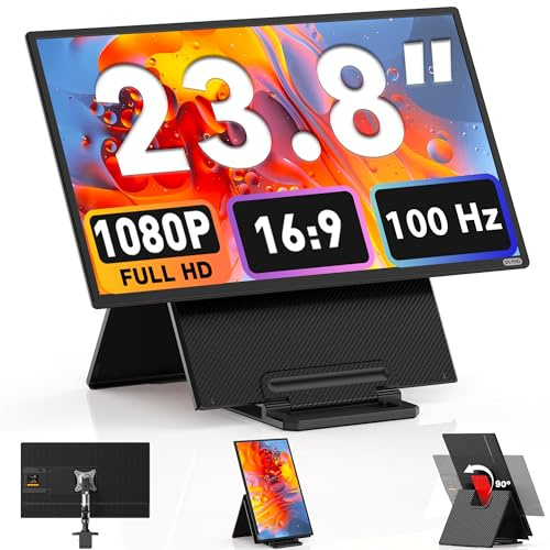 Kwumsy Monitor Portátil Para Portatil 23,8 Pulgadas, Extensor Pantalla Portatil Para Todos Tamaños De Portátile,FHD 1080P 100Hz 120% sRGB Extra Grande Pantalla, Admite Rotación De 90°/Ajuste De Altura