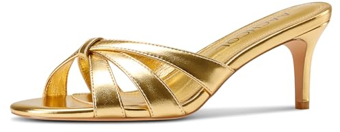 Aachcol Mules à lanières à talons pour femme - Bout ouvert - Sandales à talon bas - Chaussures de soirée à enfiler - Talons de 6,3 cm