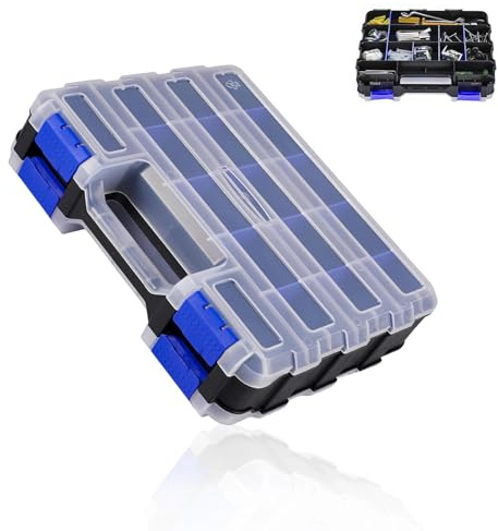 ZIJANG Caja Organizadora Tornillos, 34 Compartimentos Caja para Tornillos, Doble Cara Organizador Tornillería con Divisores Extraíbles y Asa para Tornillos y Piezas Pequeñas