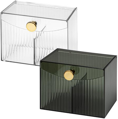 Bofanze 2 Pezzi Porta Dischetti di Cotone con Coperchio Dispenser Cotton Fioc per Bagno Porta cotton fioc Contenitori Acrilico Trasparente per Cotton Fioc, Dischetti di Cotone e Cosmetici