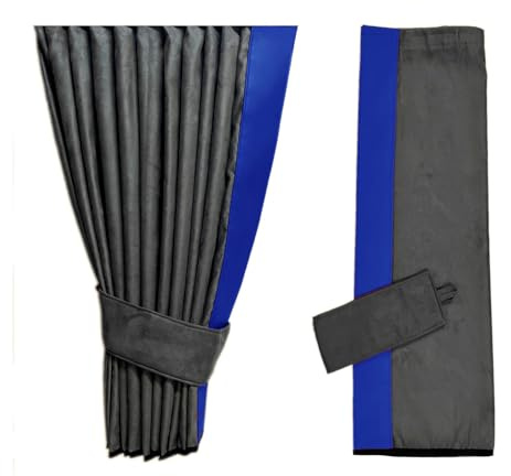 LKW Gardinen passend für Volvo FH Aero FH4 FH5 grau mit Blauer Kante aus Kunstleder