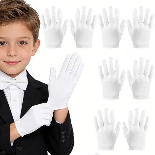 Vaniika Guantes de algodón blanco para niños, 4 pares de guantes hidratantes de algodón lavables y reutilizables, guantes suaves para eccema para manos pequeñas, para manos secas, eccema durante la
