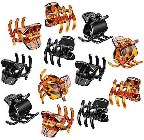 12 Pieces Hair Claw Clips Medium Size Hair Claws 1.3 Inch Hair Jaw Clip Claw Clip Grip for Women Girls Thick or Medium Hair (Black and Brown)