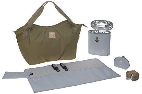 LÄSSIG Baby Wickeltasche Zwillinge Zwillingswickeltasche Babytasche Kliniktasche Wickelrucksack inkl. Wickelzubehör/Green Label Twin Bag Triangle olive