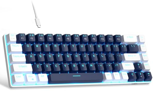 MageGee MK-Box Tragbare 60% mechanische Gaming-Tastatur, LED-Hintergrundbeleuchtung, kompakt, 68 Tasten, Mini-Tastatur mit Kabel, Bürotastatur mit blauem Schalter für Windows, Laptop, PC, Mac,