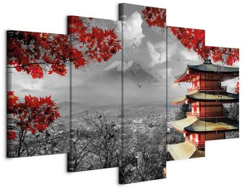 murando - Cuadro en Lienzo Japon Fuji 150x75 cm 5 piezas - Impresión en material tejido no tejido cuadros decoracion salon modernos lienzos decorativos dormitorios -Paisaje c-C-0241-b-m