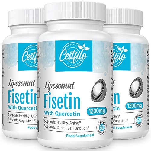 liposomal Fisetina con quercetina 60 cápsulas blandas - Alta dosis de 1200 mg por ración - Máxima biodisponibilidad - Senolítico natural antienvejecimiento por Cestfilo (60 unidad (Paquete de 3))
