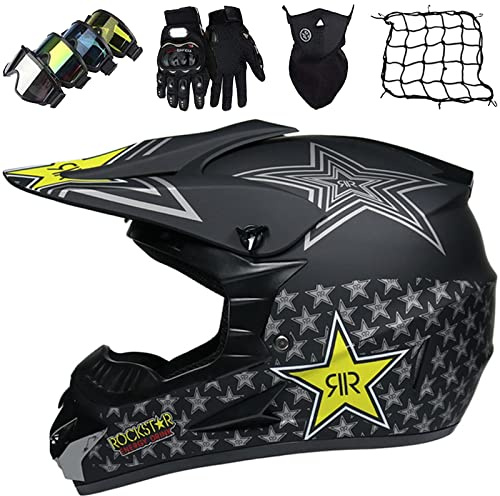 Casco de Motocross para Niños, Casco de Descenso, Casco Integral Adulto Con Gafas Máscara Guantes Red de Casco, Homologado ECE/DOT Casco de Moto Cross para BMX MTB Quad Bike Enduro ATV