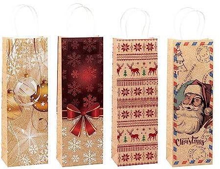 TSI Sacchetti regalo in carta kraft per Natale, confezione da 12, dimensioni: bottiglia (altezza x larghezza x profondità) 36 x 12 x 8 cm, art. n. 88291