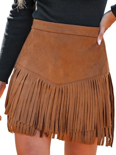 CUPSHE Faldas para Mujer Terra Cotta Cintura Alta con Flecos Casual Bodycon Línea A Oficina Lápiz Minifalda, marrón, L