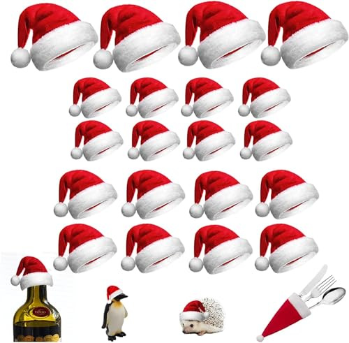DHRUTI 30 stycken mini julmössa dekoration, juldekoration, tomtemössa liten, jul vinflasksskydd, klubba godisskydd, jul bestickväska för bordsdekoration, 3 storlekar