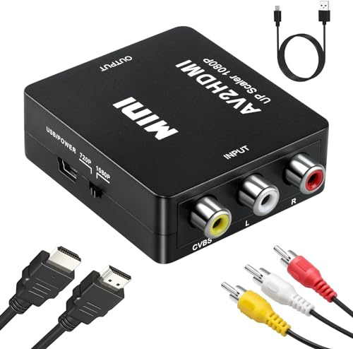 SZJUNXIAO RCA till HDMI-adapter, Mini AV RCA CVBS till HDMI Video Signal Audio-omvandlare 1080P 720 adapter, kompatibel med kamera, Xbox 360, PS2, PS3, WII, N64, Gamecube (3)