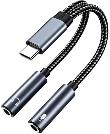 MMOBIEL USB-C auf 3.5mm Aux Audio Kopfhörer und Mikrofon Adapter 32 Bit Type-C auf Dual 3.5mm Klinke Aux Y Splitter Kopfhörer Mikrofon für iPhone 17 16 15, iPad, MacBook, Galaxy S25 S24 S23 S22, Pixel