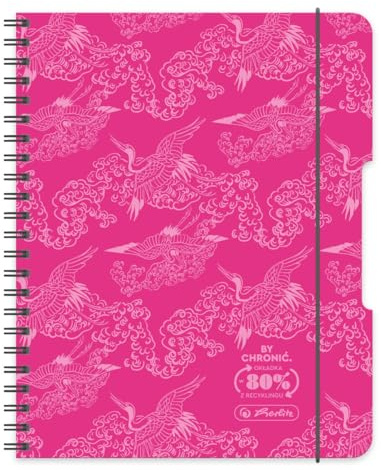 Herlitz® Brulion på Spiral A5 80 ark rutigt | Objekt Skolbok | Studie Anteckningsbok | Student Skrivbok | För Lärande Kalligrafi | ECO PP COLORS Rosa