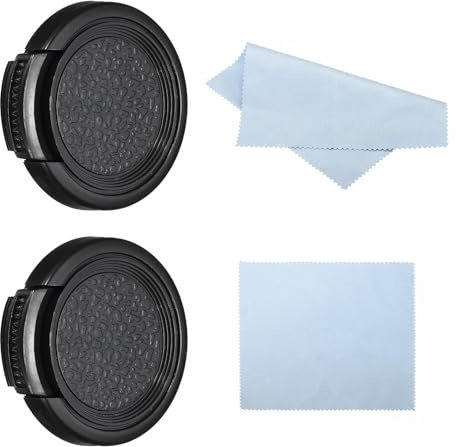 PATIKIL 30mm Tappo Obiettivo, 2pz Copriobiettivo a Pinze Laterale con Panno per la Pulizia, Adatto per Obiettivi DSLR Universali 30mm, Nero