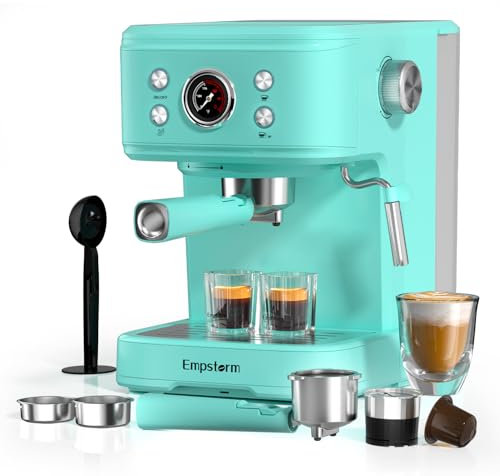 Empstorm 20 Bar Espresso Siebträgermaschine Kaffeemaschine mit 1250 Watt, Professionellem Milchaufschaumdüse, Espressomaschine für Cappuccino, Latte & Macchiato, 1,5L Wassertank, Hellblau