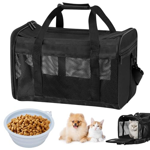 WANDGU Boîte de transport pliable pour chat : sac respirant pour chat avec gamelle d'eau portable, boîte de transport pliable pour chien et chat avec bandoulière, 42 x 27 x 28 cm