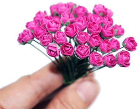 KADADSA 45 pcs Tiny Artificial Roses Mixed Pink Shade Mulberry Paper Flower Flower Wedding Scrapbooking (Pink 0.25-in/0.5-cm.)