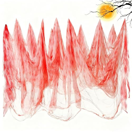FiveMileBro 215 x 500 cm Gasa Sangrienta Halloween | Gasa para decoración gótica | Tela Espeluznante Gigante para Casa Embrujada, Puertas, Ventanas y Exteriores (sanguíneo)